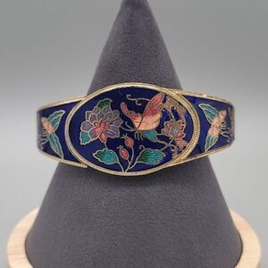 Vintage Gold Tone Cloisonné Hinged Bracelet